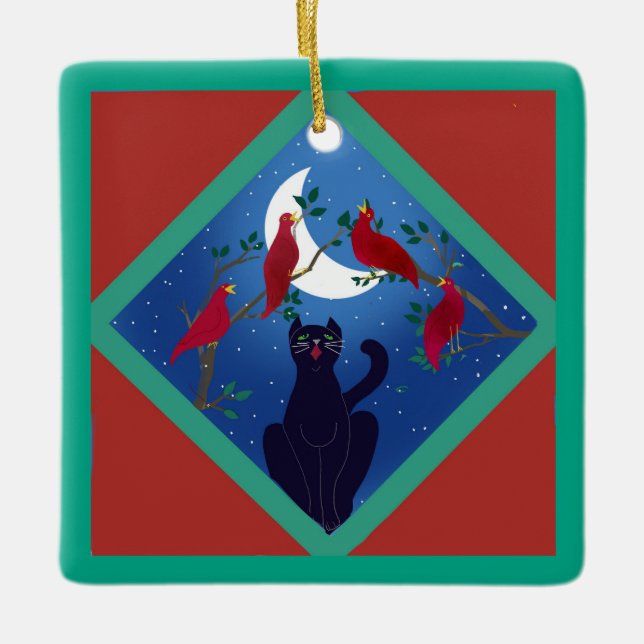 Twelve Days Of Christmas with Cat 4th Day Ceramic Ornament (Front)