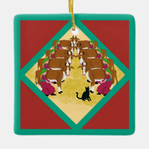 Twelve Days Of Christmas with Cat 8th Day Ceramic Ornament