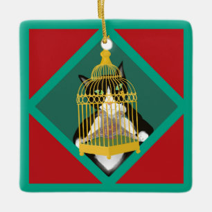 Twelve Days Of Christmas with Cat Custom Day 2 Ceramic Ornament