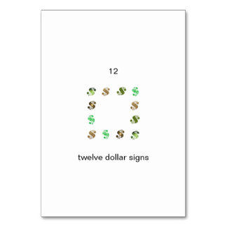 Twelve Dollar Signs Number Flashcards Table Number