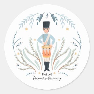 Twelve Drummers Drumming 12 Days of Christmas Folk Classic Round Sticker