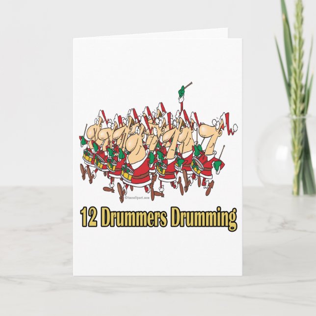 twelve drummers drumming 12th twelfth day holiday card (Front)