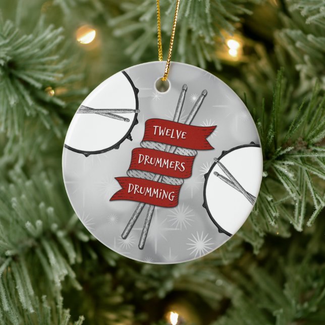 Twelve Drummers Drumming Christmas Drums Holiday Ceramic Tree Decoration (Tree)