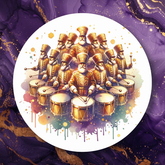 Twelve Drummers Drumming Twelve Days of Christmas Classic Round Sticker (Creator Uploaded)