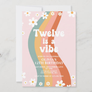 Twelve is a Vibe groovy rainbow 12th birthday In Invitation
