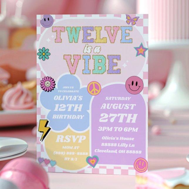 Twelve Is A Vibe Preppy Patch 12th Birthday Party Invitation (Creator Uploaded)