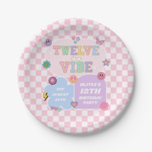 Twelve Is A Vibe Preppy Patch 12th Birthday Party Paper Plate
