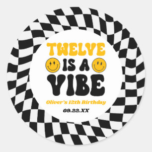 Twelve Is A Vibe Retro 12th Birthday Party Classic Round Sticker