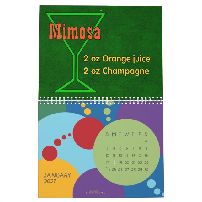 Twelve Months Of Basic Mixed Drinks Calendar (Jan 2027)