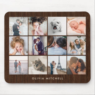 Twelve Photo Collage   Rustic Wood Look Mouse Pad