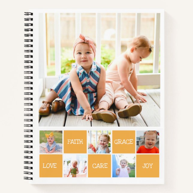 Twelve Photos Collage Inspiring Words Family Diary Notebook (Front)