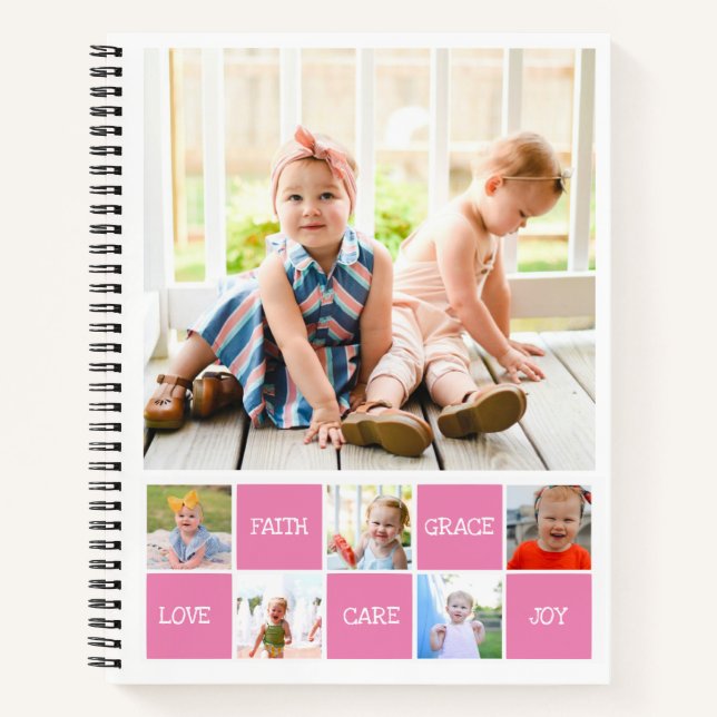 Twelve Photos Collage Inspiring Words Family Diary Notebook (Front)