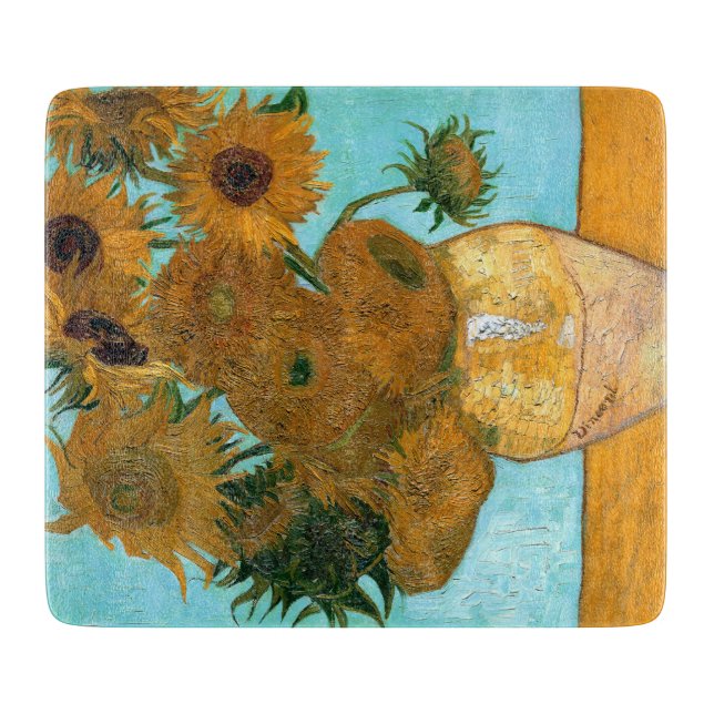 Twelve Sunflowers in a Vase (Still-Life Painting) Cutting Board (Front)