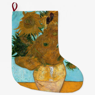 Twelve Sunflowers in a Vase (Still-Life Painting) Large Christmas Stocking