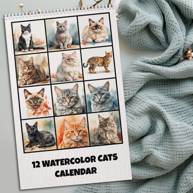 Twelve Watercolor Cats Calendar (Creator Uploaded)