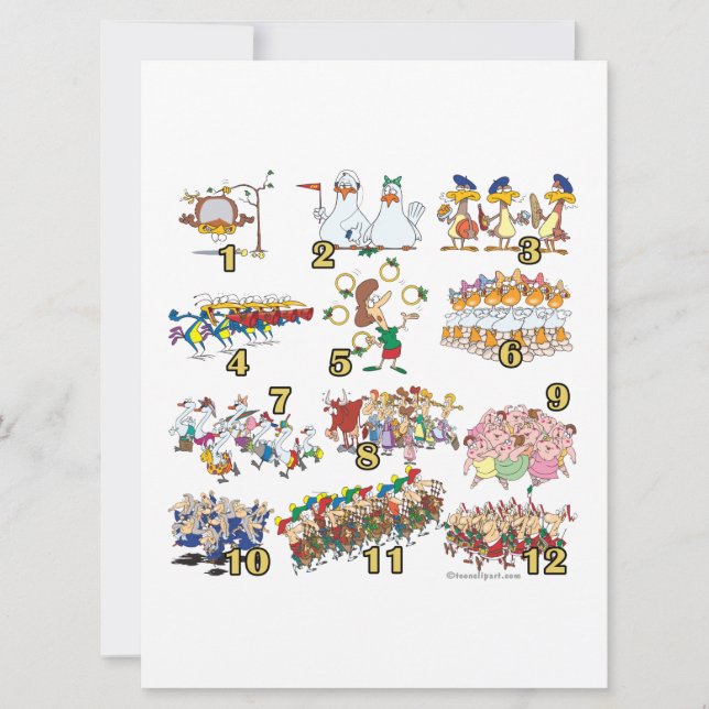 twelves days christmas song cartoon holiday card (Front)