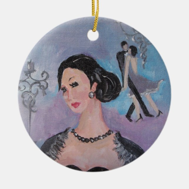 Twenties Dance round pendant by Marie Theron Ceramic Tree Decoration (Front)