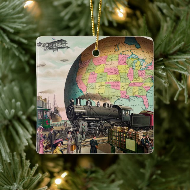 Twentieth Century Transportation, 1910 Christmas Ceramic Ornament (Tree)