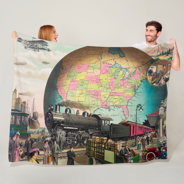 Twentieth Century Transportation, Vintage 1910 Fleece Blanket (In Situ)