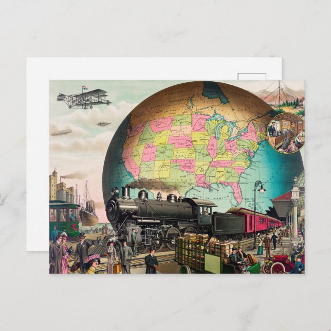 Twentieth Century Transportation, Vintage 1910 Postcard (Front/Back)