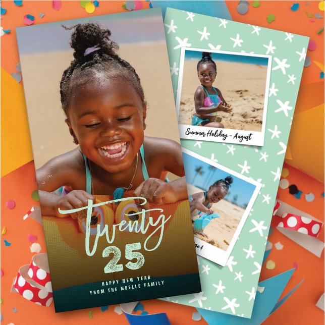 Twenty 25 Neon Brush Script 2025 New Year Photo Holiday Card (Twenty 25 Neon Brush Script 2025 New Year Photo Holiday Card @ fat_fa_tin)