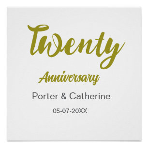 twenty anniversary name date yellow grey wedding p poster