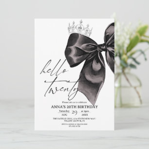 Twenty Black Bow 20th Birthday Invitation
