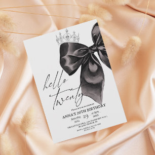 Twenty Black Bow 20th Birthday Invitation