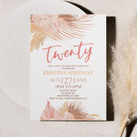 Twenty Boho Pink Floral Flower 20th Birthday Party