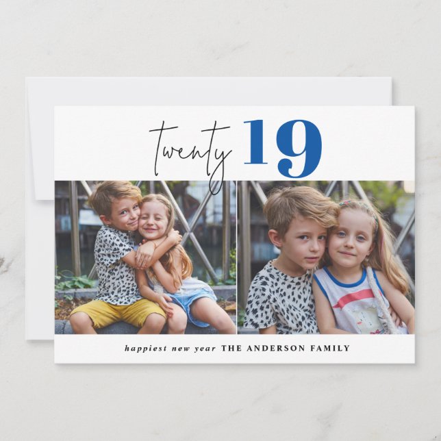 TWENTY bold graphic multi photo new year Holiday Card (Front)
