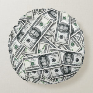 Twenty Dollar Bill Money Pattern Round Cushion