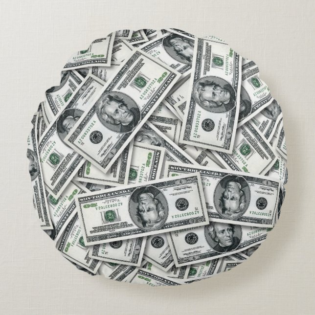 Twenty Dollar Bill Money Pattern Round Cushion (Front)