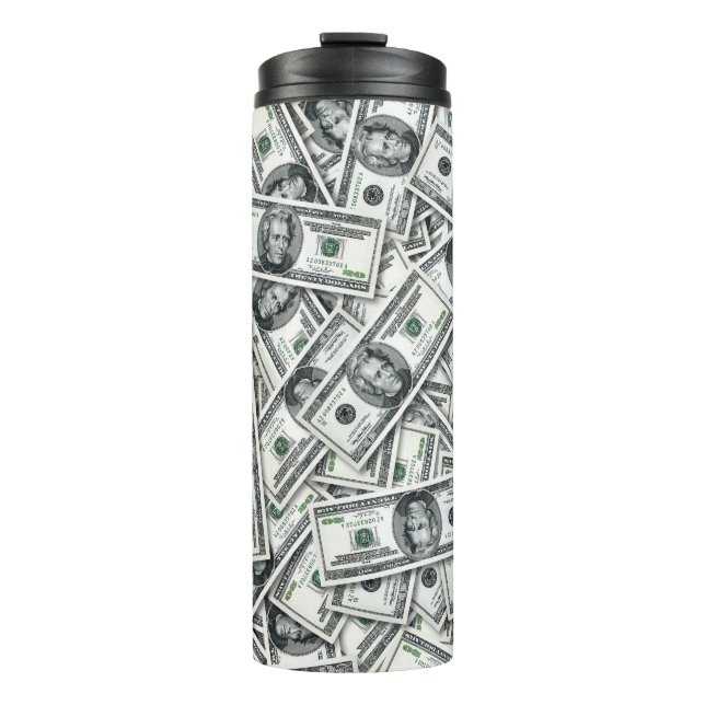 Twenty Dollar Bill Money Pattern Thermal Tumbler (Front)
