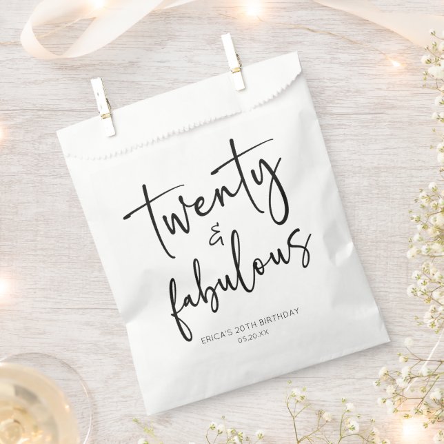 Twenty & Fabulous Minimalist 20th Birthday Party Favour Bags (Clipped)