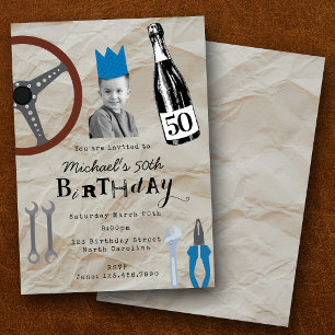 Twenty First 50th Birthday Custom Photo Car Tools Invitation