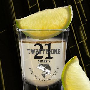 Twenty First Birthday Bass Fishing Themed 21 Shot Glass