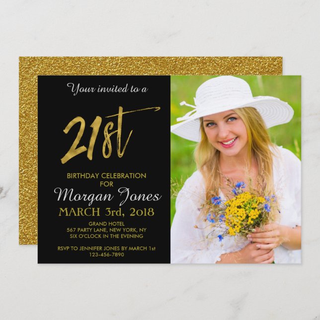 Twenty First Gold Foil Birthday Invitation (Front/Back)