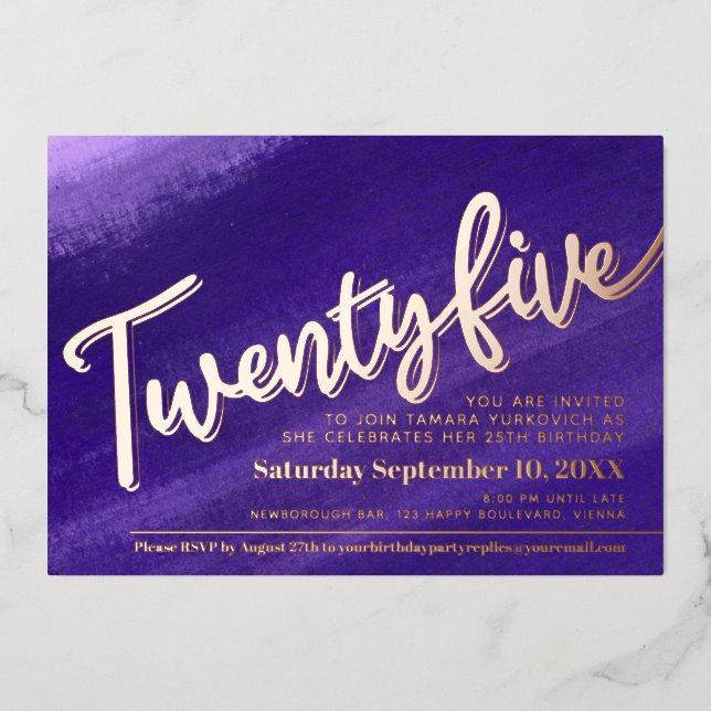 Twenty five 25th Birthday party purple rose gold (Front)