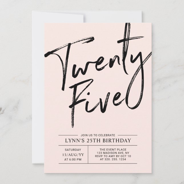 Twenty Five | Modern Pink 25th Birthday Party Invitation (Front)