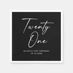 Twenty One 21st Birthday   Elegant Black Modern Napkin