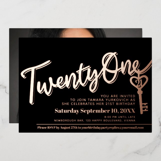 Twenty One 21st Birthday key black gold photo (Front/Back)