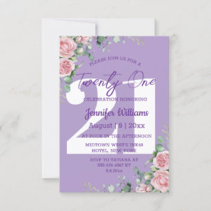 twenty one 21st birthday pink purple floral modern invitation