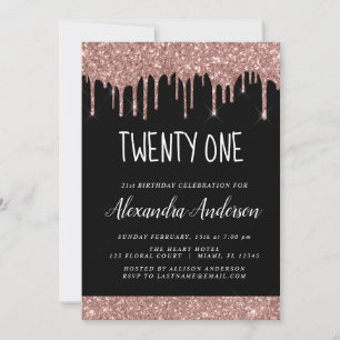 Twenty One - 21st Rose Gold Glitter Birthday Invitation