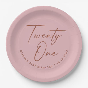 Twenty One Birthday   Dusty Rose Pink 21st Party Paper Plate