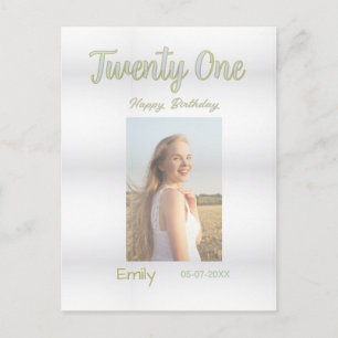 twenty one birthday green photo ombre girl grey tr postcard