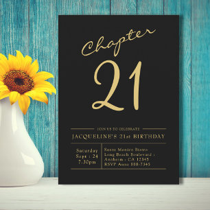 Twenty One Black Gold 21st Birthday Party Invitation