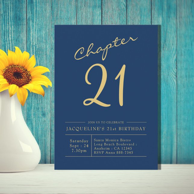 Twenty One Blue Gold 21st Birthday Party Invitation (Creator Uploaded)