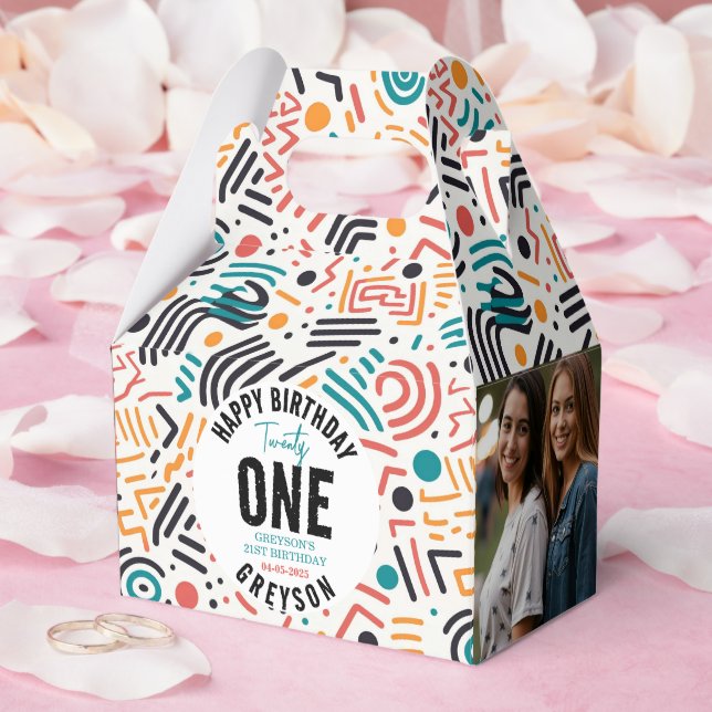 Twenty one | Colourful Geometric 21st Birthday Favour Box (Wedding)