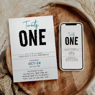 Twenty one   Colourful Geometric 21st Birthday  Invitation