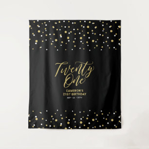 Twenty One   Gold & Black Birthday Party Backdrop Tapestry